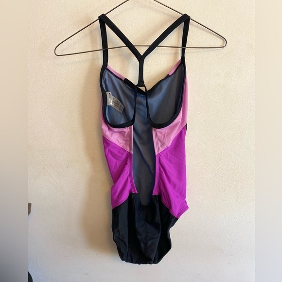 Champion Purple and Black Color block one piece swimsuit M - Picture 2 of 5